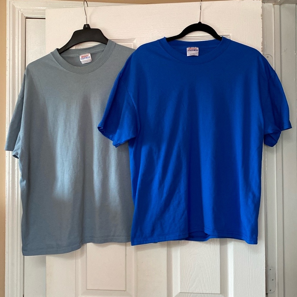 Hanes Heavyweight 50/50 Blue Short Sleeves Work Shirt
